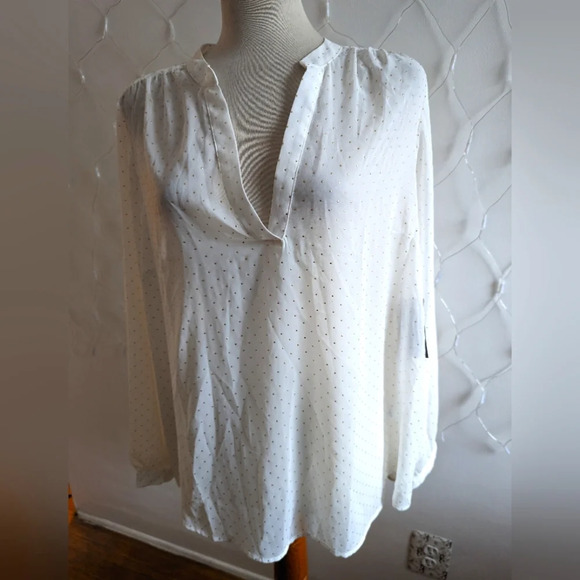 a.n.a Tunic Blouse / Semi-Sheer / Swiss Dot / 1X - Picture 1 of 6